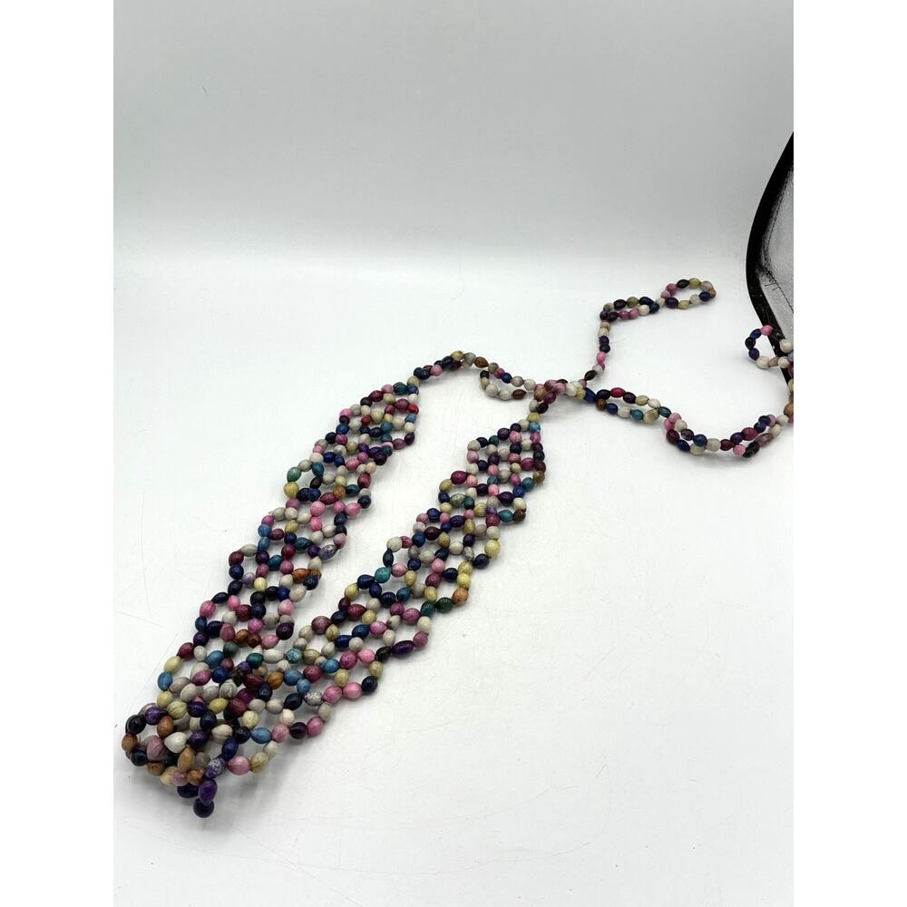 Vintage Long Beaded Belt Multicolor Dyed Beads Boho Wrap Style